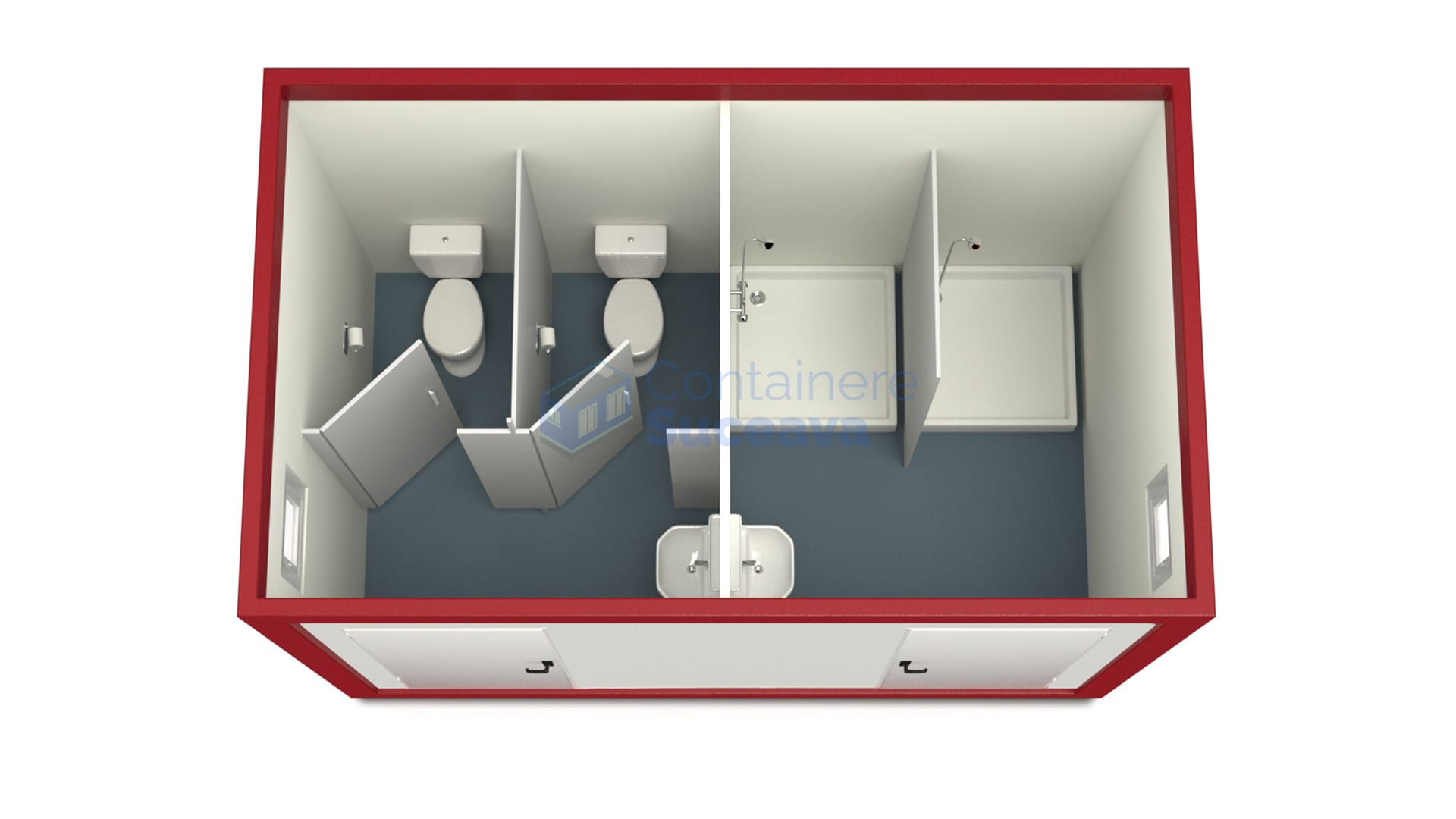container sanitar suceava 4metri 2dusuri 2wc rosu